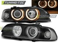 Přední světla BMW E39, 1995-2000, Angel Eyes, černé black XENON, elektrické s motorky Přední světla BMW E39, 1995-2000, Angel Eyes, černé black XENON, elektrické s motorky