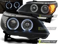 P�edn� sv�tla BMW E60, E61, 2004-2007, Angel Eyes, �ern� black s LED blinkrem, s motorky